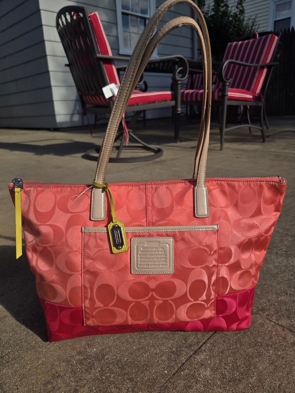 Coach 24865 Weekend Signature Colorblock Nylon East West Tote Pink Coral 2010s